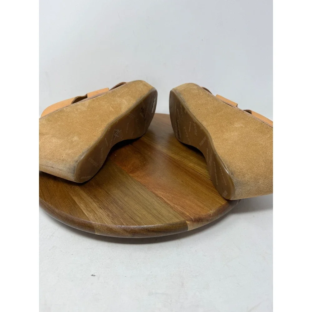 Kork-Ease Womens Tan‎ Leather Crisscross Platform Wedge Slide Sandals Size 9